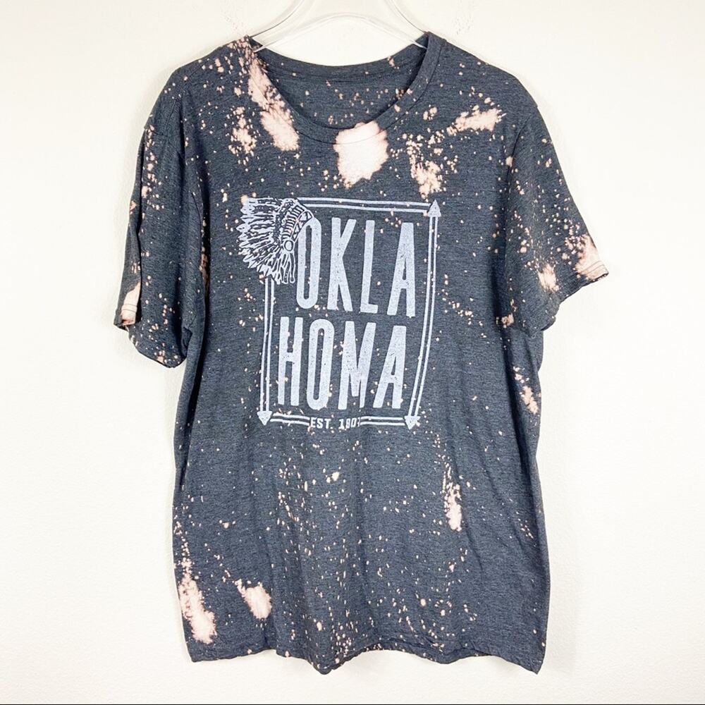 Custom Bleached Oklahoma Graphic Tee Sz L